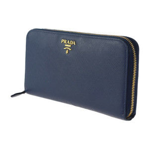 Prada Wallet Leather Blue Saffiano